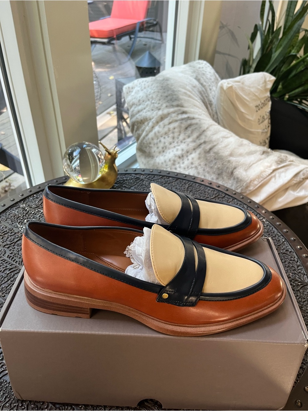 FRANCO SARTO EDITH 2 PENNY LOAFERS IN BISCUIT BROWN FAUX LEATHER 9.5 - Picture 7 of 12